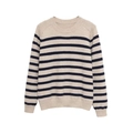 Pull rayé à col rond pour femme en beige et bleu marine, style décontracté chic - S / Rayé