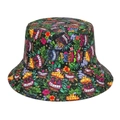 Wende-Anglerhut mit bunten polynesischen Tiki-Masken und tropischem Blumenmuster - M(56-58cm) / Lustiges Tiki-Muster (Mehrfarbig)
