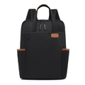 Mochila para portátil minimalista en nailon negro con detalles en cuero marrón de viaje - Negro