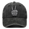 Vintage washed charcoal baseball cap with skeleton hand and GOOD VIBES embroidery - Adjustable / Black