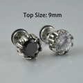 Retro stainless steel stud earrings with black and clear 9mm zircons in claw setting - NO 2 / Black Zirconia