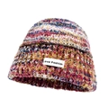 Pink and yellow mixed knit bucket hat with Love Fashion patch for winter warmth - M (56-58cm) / Multicolor 2 (Pink Yellow Blue White Mixed)