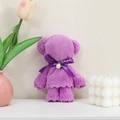 Purple coral fleece bear towel with Just For You ribbon and white lace trim - Little Bear In Light Purple / 30*30 (with Balls And Pearls)