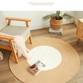 Round handmade cotton rope rug with beige and white weave pattern in cozy room - Diameter 80cm / White + Khaki
