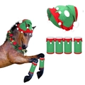 Weihnachts-Elf Kostümset für Pferde mit grünem Hut und roten Beinschützern Dekor - Elfen Pferdehut mit 4 Beinschützern Typ 3 (Rot/Grün) / 150g