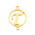 Polished gold stainless steel hollow circle pendant with letter T and double loops - Letter T(KLJ5134-Z)