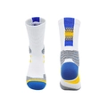 Pro anti-slip basketball crew socks in white with blue, yellow and grey knit patterns - Kids One Size / White/Royal Blue