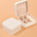 Mini portable cream white velvet jewelry box for rings and earrings in travel size - Cross-grain PU-Cream White / 10*10*5cm