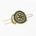 Vintage gouden haarstokje met bloemmotief en groene druppelvormige stenen - Groene Strass Antiek Goud