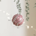 8cm pink glitter Christmas ball with silver wave pattern hanging on green pine branch - Pink Foam Ball Style F
