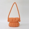 Vibrant orange puffer bucket bag in pleated nylon with padded knot shoulder strap - Orange
