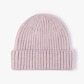 Gorro de punto acanalado rosa pálido de lana gruesa y cálida con ala clásica doblada - Rosa