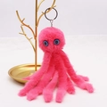 Cute pink plush octopus keychain accessory with metal ring for bag charm - 18cm / Watermelon red