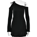 Elegante abito nero a tubino monospalla con maniche lunghe e vita alta da donna - M / Nero