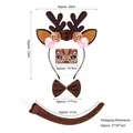Panoplie de renne de Noël 4 pièces avec bandeau bois, nœud papillon et queue détaillée - Ensemble 3 pièces Renne en fer avec fleurs + Autocollant de visage de cerf