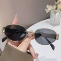 Retro-Oval-Sonnenbrille mit poliertem Goldmetallrahmen und dunklen Gläsern - Goldener Rahmen Graue Gläser