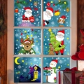 Cartoon Christmas window stickers set with Santa, reindeer, and snowman for glass decor - Set of 6 Christmas Stickers BQ178-183
