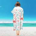 Microfiber hooded beach poncho with pink flamingo and tropical palm leaf print - Pullover Style - Flamingo Fine Leaf