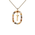 Collana in argento 925 placcato oro 18K con ciondolo ovale in gemme e lettera T dorata - Collana con lettera T in pietre preziose multicolori / Argento 925 / 50cm (40+5+5cm)