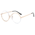 Golden round metal anti-blue light glasses with unique wavy bridge and black tips - Gold Frame Clear