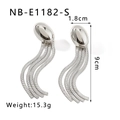 Silver fringe earrings with oval stud and snake chain tassels measuring 9cm long and 1.8cm wide - 18K Gold / Silver (NB-E1182-S)