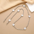 Silver metal chain strap with white flower charms and lobster clasps for crossbody phones - K2937 Five-petal Flower Chain White / Long Style