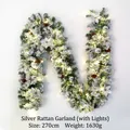 2.7m frosted silver Christmas garland with LED lights, silver flowers and pine cones - 240 Tips Silver Garland With LED Lights