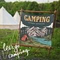 Drapeau décoratif de camping esthétique avec paysage de montagne et texte let's go camping - 73X95CM (Peluche Courte à Boucle Améliorée) / Aventure de Camping en Plein Air (camping 1)
