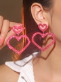 Sparkly pink rhinestone heart earrings for women with a luxurious bold design - Peach Red Large Heart Style (LDE1019RO)