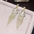Elegant gold drop earrings with teardrop pearls and shimmering rhinestone tassels - Gold Hollow Frame Teardrop Pearl Tassel (439)