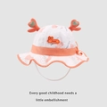 Cappellino da sole crema per neonati con bordo corallo, corna 3D e cinturino morbido - Coniglio Cuore Arancione (TJZY166)
