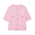 Roze gebreid vest met korte mouwen voor dames met ronde hals en gouden knopen - S / Roze