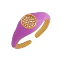 Adjustable gold plated copper ring with purple enamel and micro-pave cubic zirconia - Lavender - Cluster Set