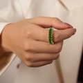 Vintage eternity ring in gold finish with rectangular emerald-green zircon stones - Style C Green