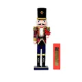 38cm classic wooden nutcracker soldier in red and black plaid uniform with gift box - Soldier with Gift Box (R3856)