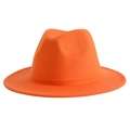 Classic orange felt fedora hat with a wide brim and teardrop crease in a sleek minimalist style - M (56-58cm) / Orange