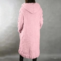 Detail of pink cable knit texture on a long hooded cardigan with heavy wool material - 3XL / Tops / Light Pink