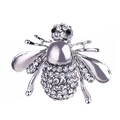 Exquisite silver-colored bee brooch with shimmering white rhinestones and black gem eyes - C1015SI-Silver Rhinestone Bee