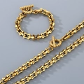 Conjunto de joyas de acero de titanio dorado con cadena de bambú y cierre en T - Pulsera 21cm / 10mm / Dorado