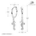 Macro detail of S925 sterling silver seahorse earrings with dimensions and weight specs - 925 Silver White Gold Plated / Silver