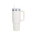 White 40oz insulated stainless steel tumbler with ergonomic handle and straw - 40oz / Cream White