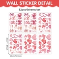 Set of 82 pink bow and heart wall stickers for Valentine's Day wedding decoration - Pink Bow Heart Watercolor Style (CT24Y12866T_T)
