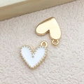 White enamel heart pendants with gold frames for DIY jewelry making and accessories - 1Pc White Heart Shape Charm 13x13mm