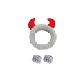 Plush gray headbands and wristbands set with cute red horns for face washing - Headband & Wristband Set / Gray