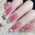 Glänzende ballerina press-on nägel in blush pink mit blauen und weißen herzen - Blush Herz Stil (Y-52) / Klebertyp (24er Set)