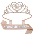 Rose gold graduation set with crystal GRAD crown and glitter CONGRATULATIONS sash - Rose Gold Rainbow Set (Glitter Cloth)