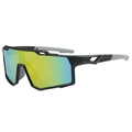 Matte black sports sunglasses with yellow-green gradient mirrored lens for cycling - Black Frame Red Mirrored Lens