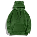 Men's forest green fleece hoodie with frog ear hood and kangaroo pocket detail - Green