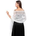 Elegante scialle di pizzo bianco con motivi paisley fiori traforati e nappe per feste - Bianco