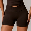 Dunkelschokoladenbraune Yoga-Shorts mit hohem V-Bund und nahtloser gerippter Textur - S / Dunkelbraun